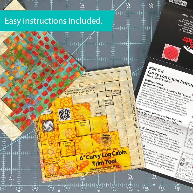 Creative Grids Curvy Log Cabin Trim Tool Quilt Ruler â€“ CGRJAW6 â€“ Made in USA, 6-1/2in x 6-1/2in, Non-Slip Grip Acrylic Quilting, Sewing, Crafting, Patchwork Ruler & Template - Image 3